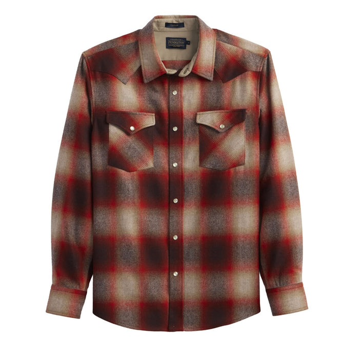 Men’s Pendleton Plaid Snap-Front Western Canyon Shirt - Red/Tan Ombré