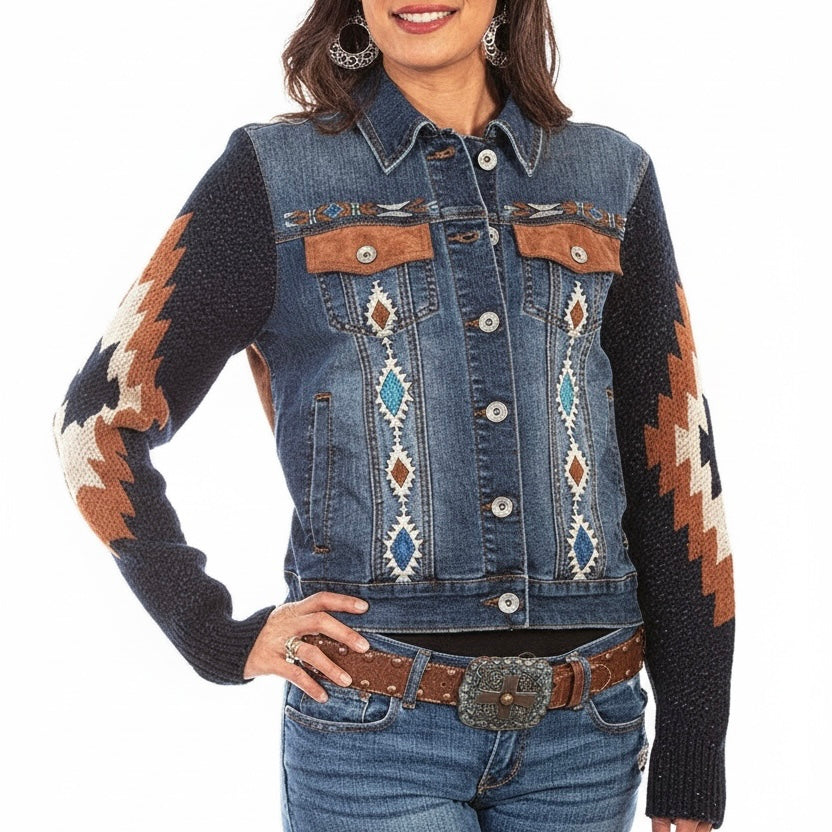 Scully Aztec Embroidered Denim Jacket