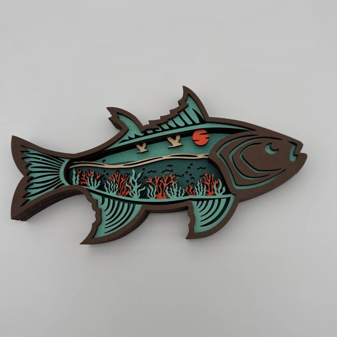 Small Blue Coral Fish Wood Art