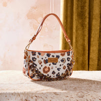 Wrangler Leopard Print Canvas Shoulder Bag with Chain Strap