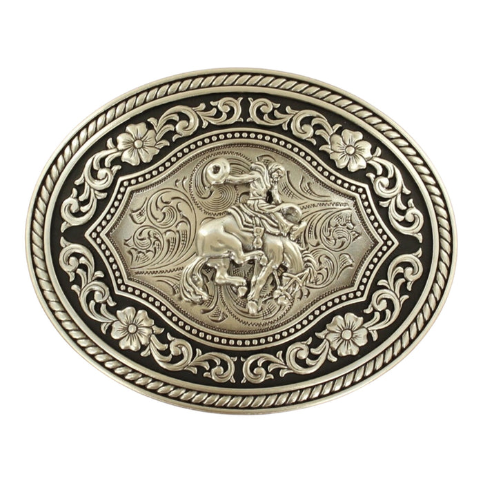 Oval Rope Edge Vintage Saddle Bronc Motif Buckle