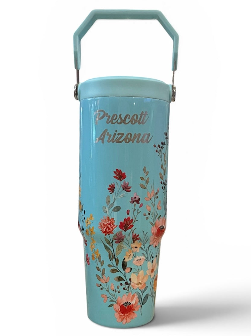 Stainless Steel Floral Top Handle Tumbler 30oz.