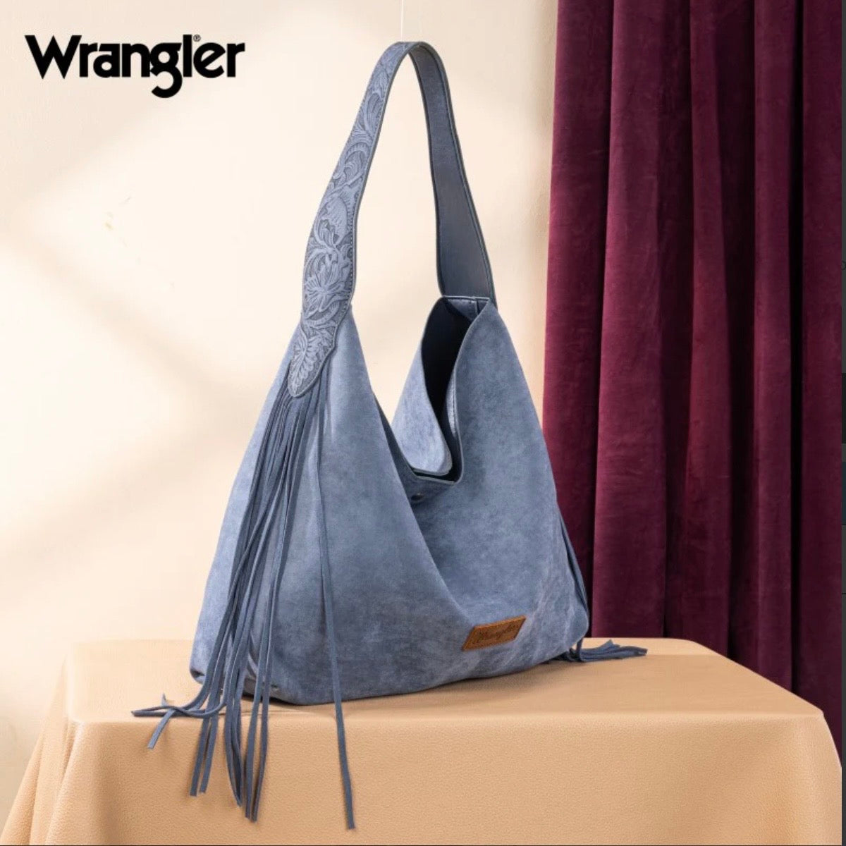 Wrangler Fringe Floral Tooled Hobo Bag