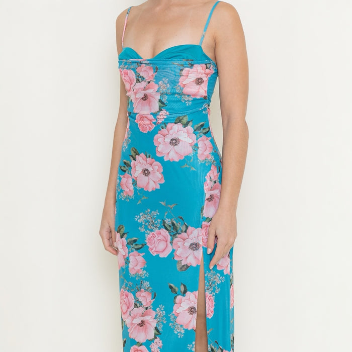 Teal Floral Midi Dress