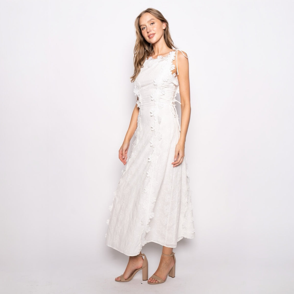 Floral Embroidered Laced Up Maxi Dress
