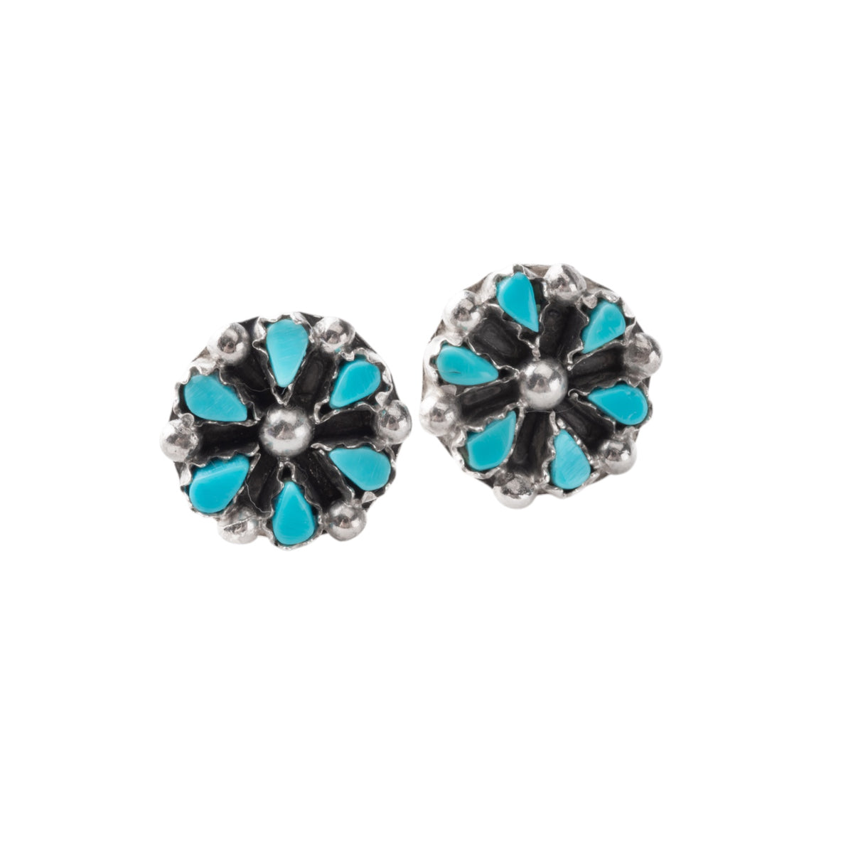 Zuni Sterling Silver and Turquoise Flower Earrings