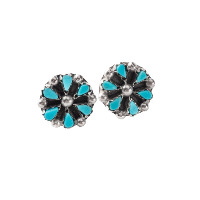 Zuni Sterling Silver and Turquoise Flower Earrings