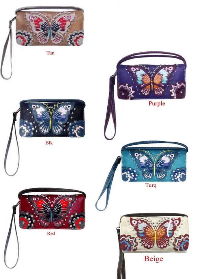 Tri-Fold Butterfly Wallet with Crossbody Strap