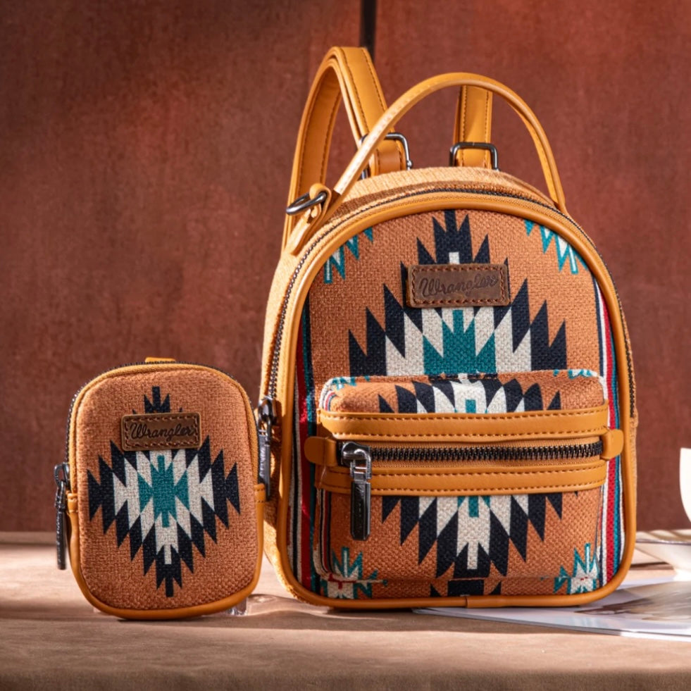 Wrangler Orange Aztec Knitted With Coin Pouch Mini Backpack