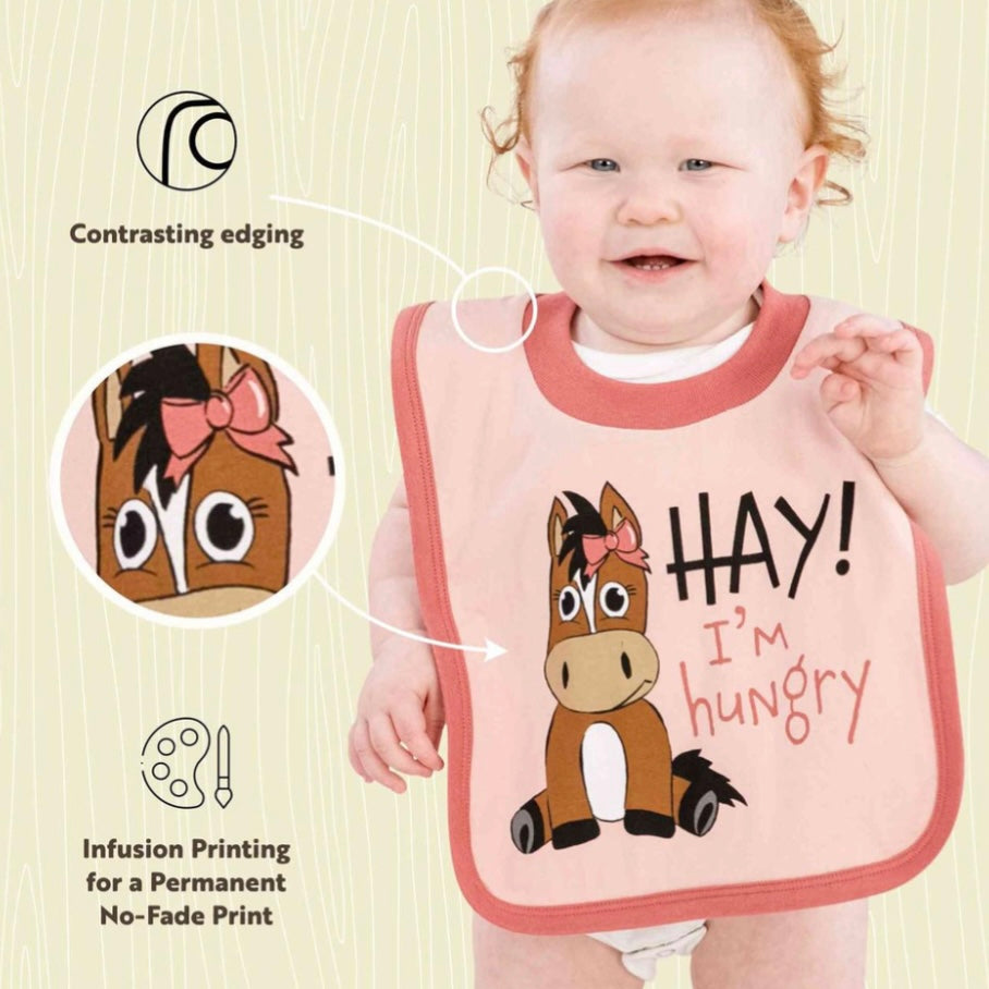 Hay I'm Hungry Pink Infant Horse Bib