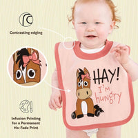 Hay I'm Hungry Pink Infant Horse Bib