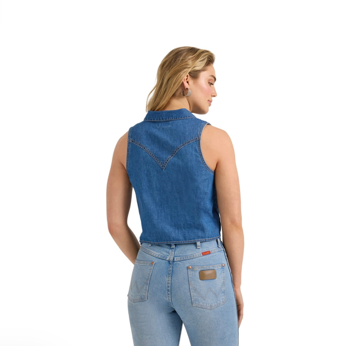 Wrangler Womens Retro Vintage Denim Snap Front Tie Short Sleeve Shirt