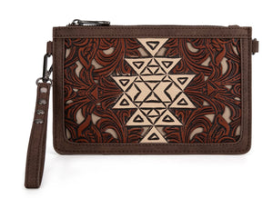 Trinity Ranch Floral Aztec Tooled Collection Clutch/Crossbody