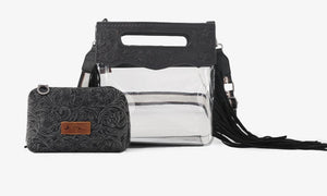 Montana West Top Handle Clear Fringe Crossbody Set