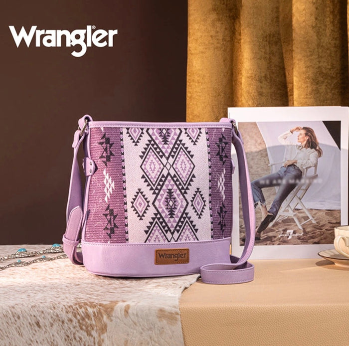 Wrangler Aztec Distressed Print Dual Sided Print Concealed Carry Crossbody-Light Purple
