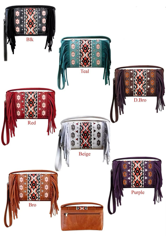 Tri-Fold Woven Fringe Wallet