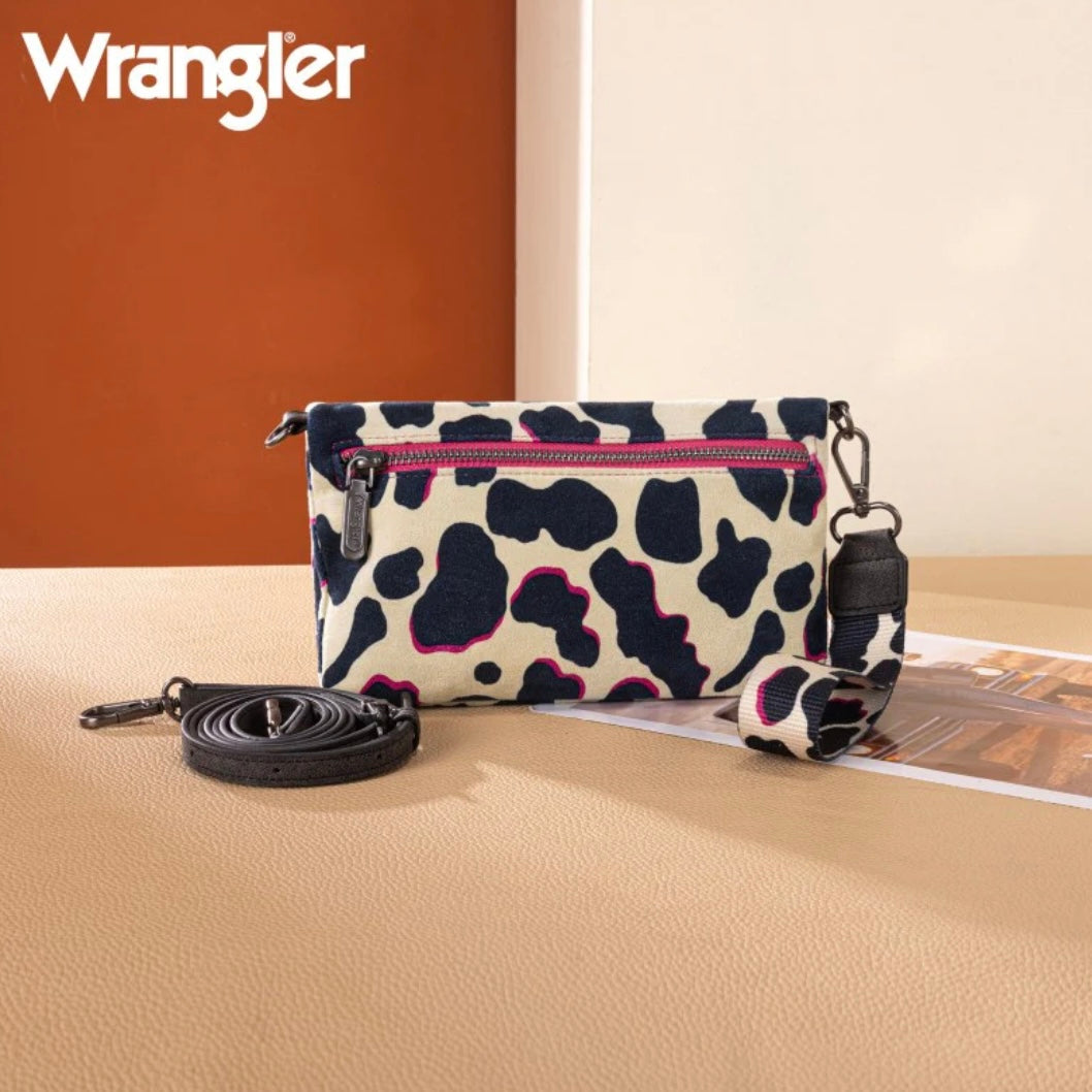 Wrangler Cow Print Wallet/Wristlet/Crossbody - Hot Pink