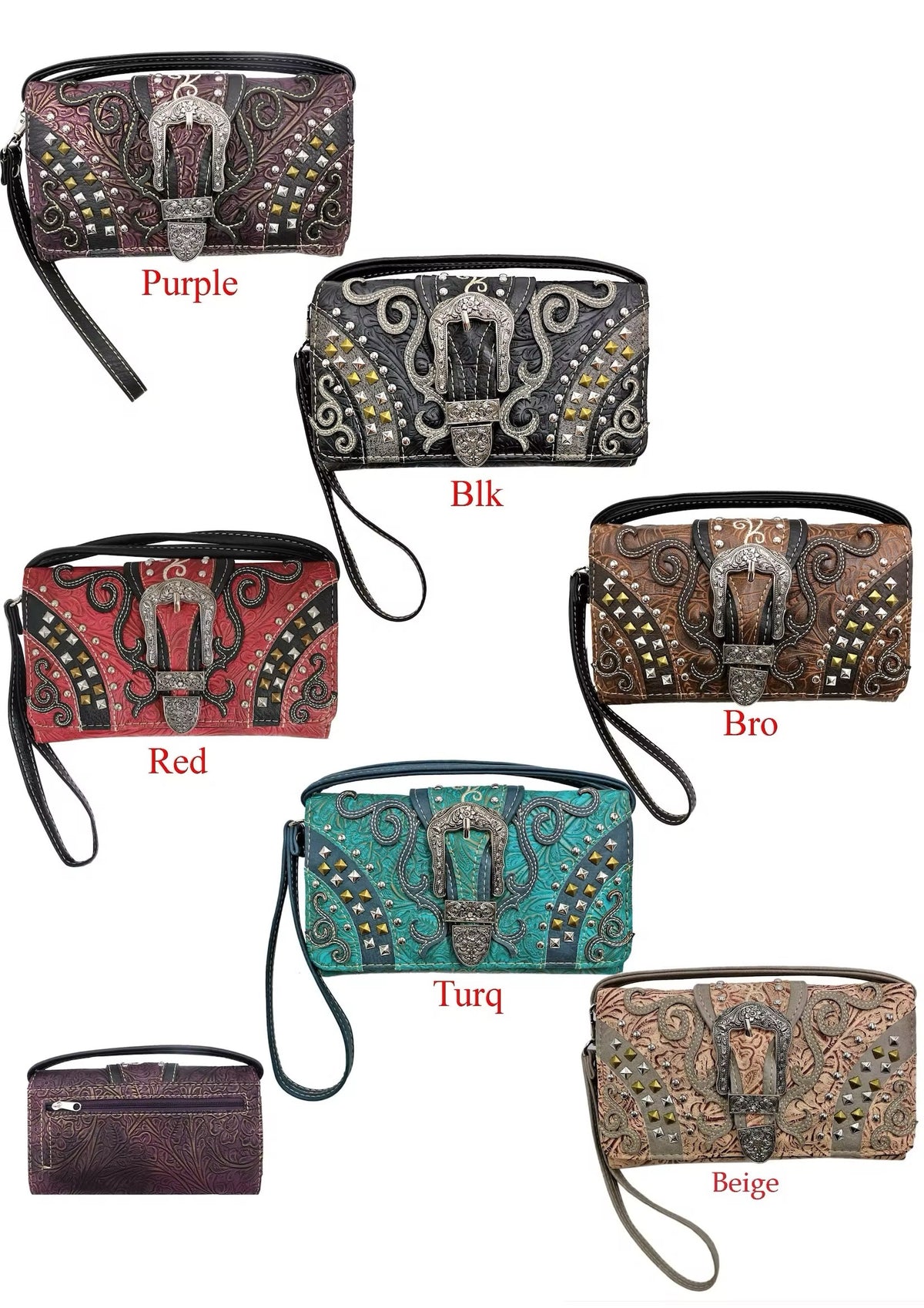 Tri-Fold Buckle Stud Wallet