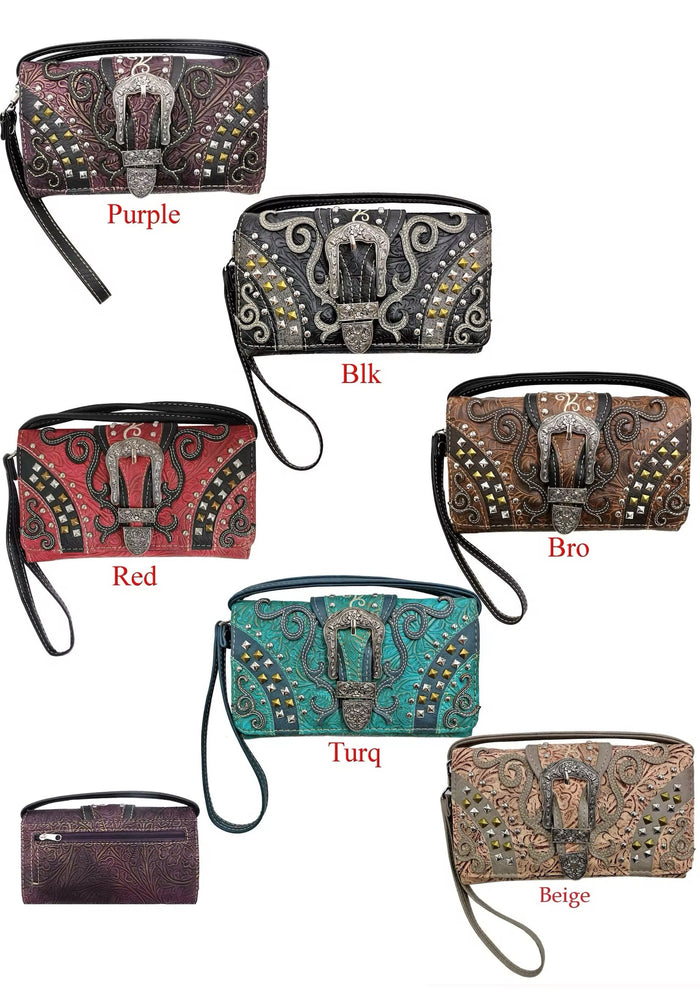 Tri-Fold Buckle Stud Wallet