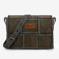 Wrangler Woven Tooled Grid Panel Flap Crossbody Bag