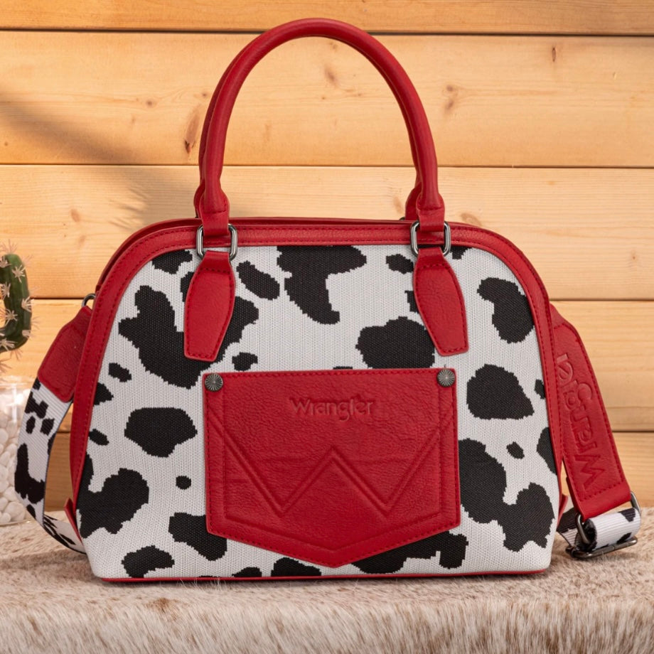 Wrangler Red Cow Print Satchel Crossbody Purse
