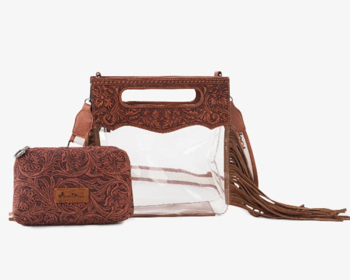 Montana West Top Handle Clear Fringe Crossbody Set