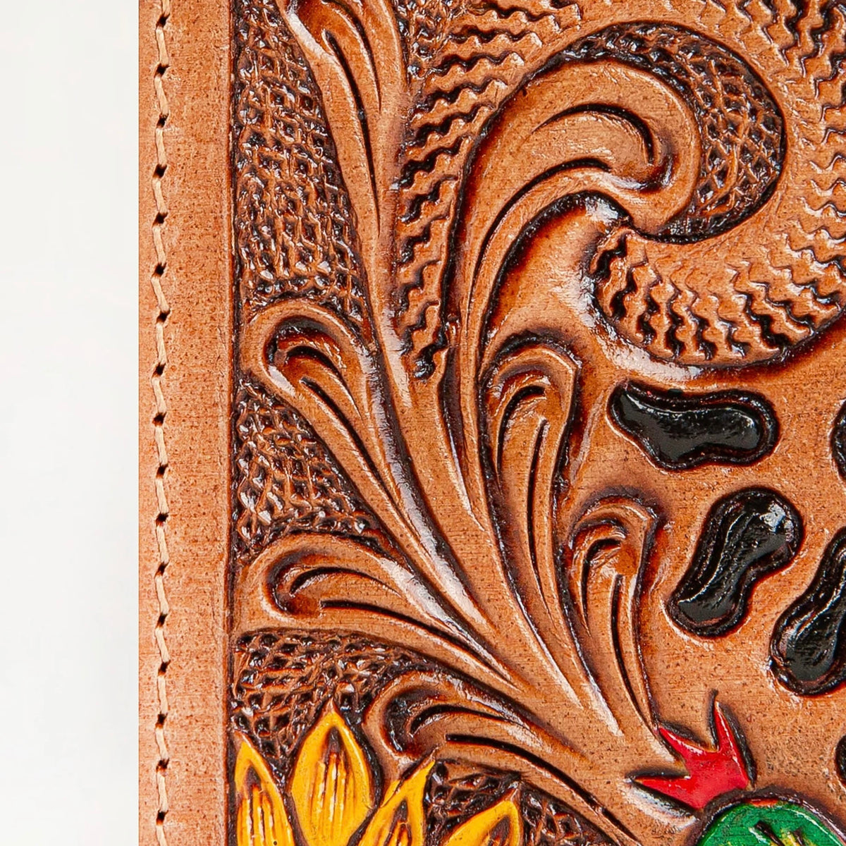 Myra Prickly Pear Cardholder In Handtooled Leather