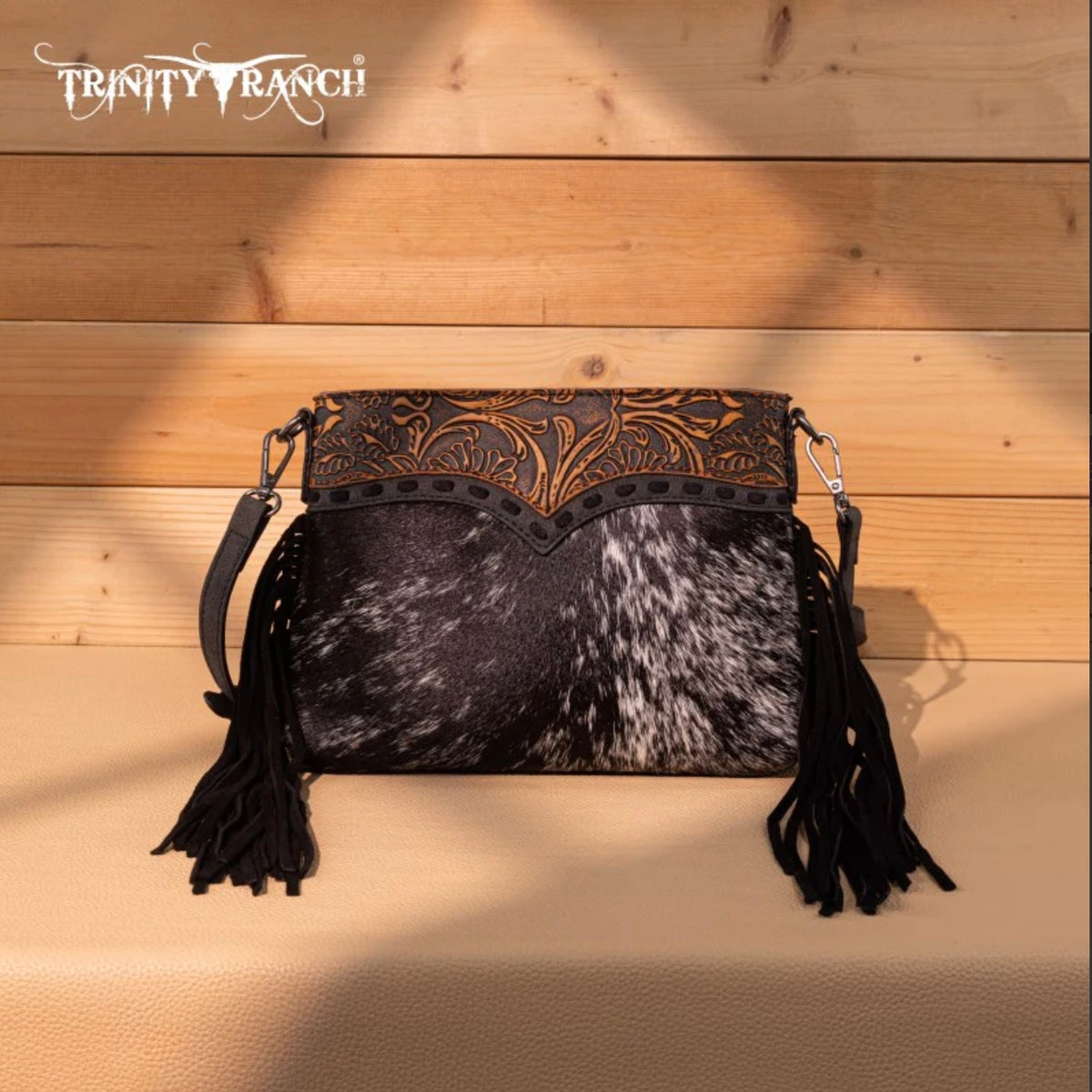 Trinity Ranch Floral Tooled Hair-On Cowhide Crossbody