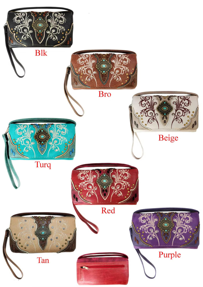 Tri-Fold Concho Wallet with Crossbody Strap