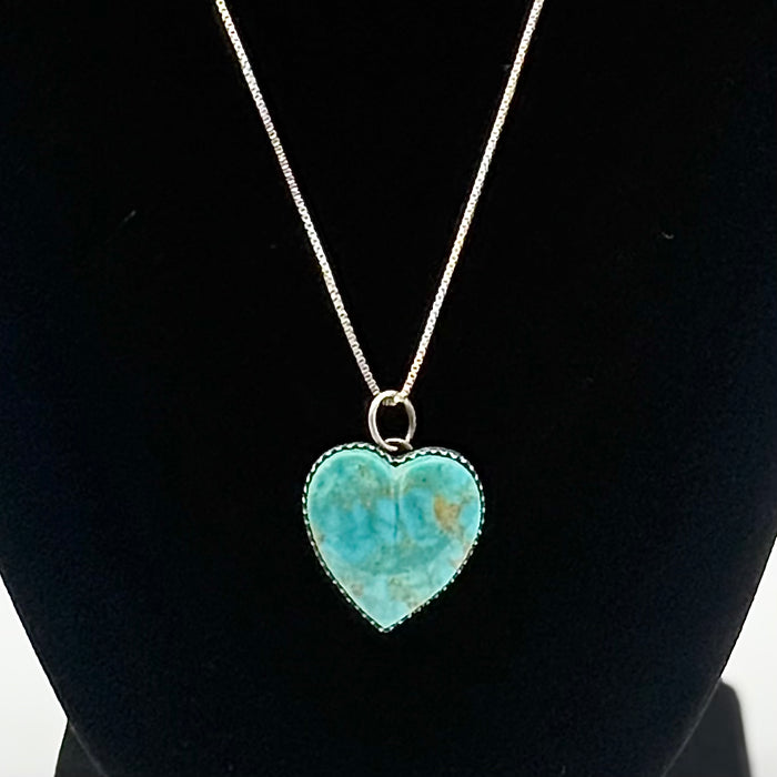 Large Sterling Silver Turquoise Heart Necklace