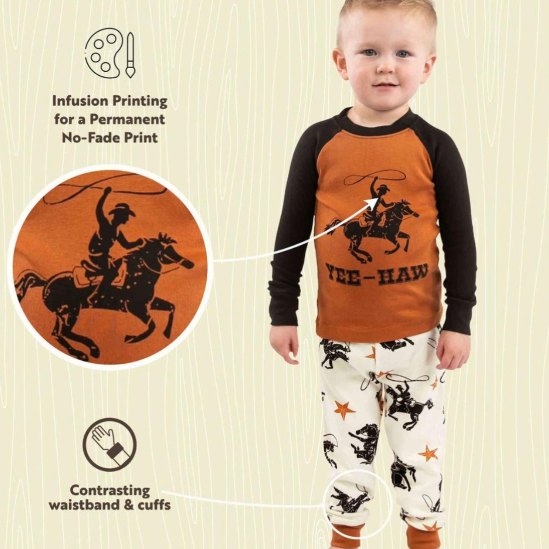Lazy One Yee-Haw Kid's Long Sleeve Cowboy PJ Set