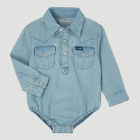 BABY LONG SLEEVE DENIM ONSIE WITH WESTERN SNAP PLACKET