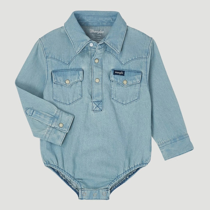 Baby Long Sleeve Denim Onesie With Western Snap Pocket