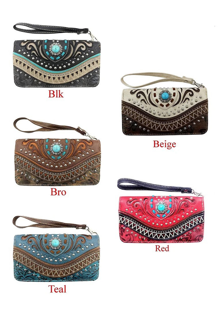 Concho Inlay Zip Wallet