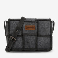 Wrangler Woven Tooled Grid Panel Flap Crossbody Bag
