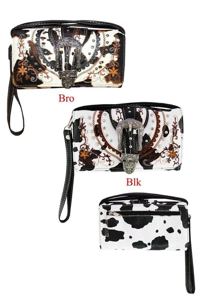Tri-Fold Buckle Cow Print Wallet