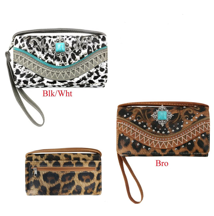 Tri-Fold Concho Inlay Leopard Print Wallet