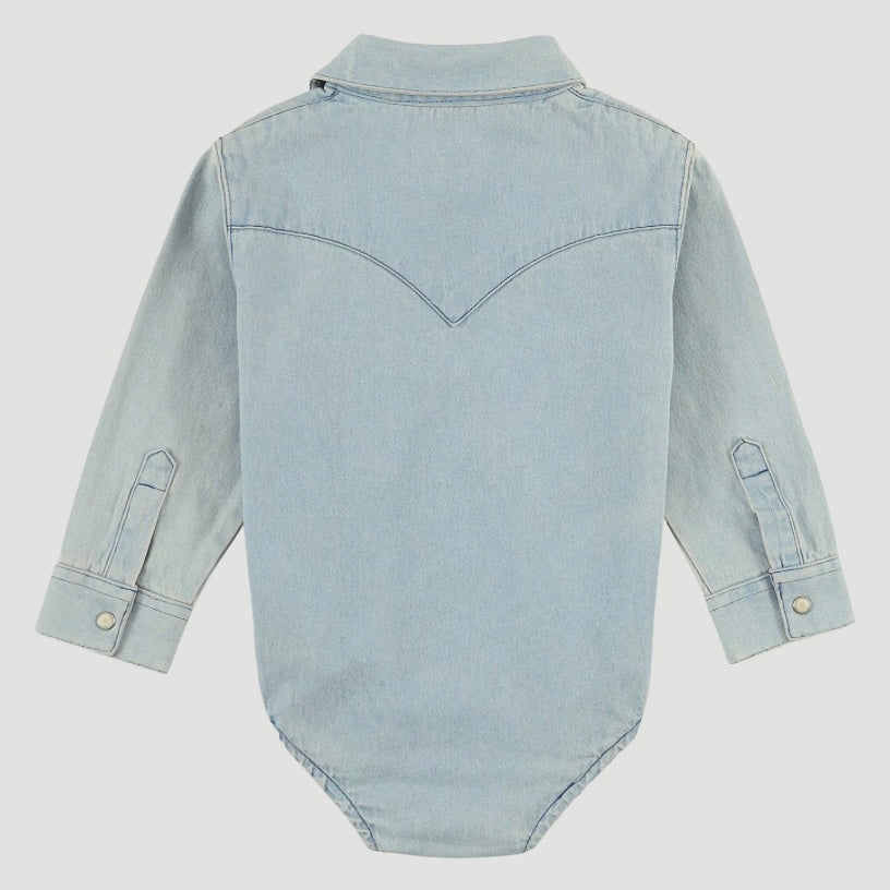 BABY LONG SLEEVE DENIM ONSIE WITH WESTERN SNAP PLACKET