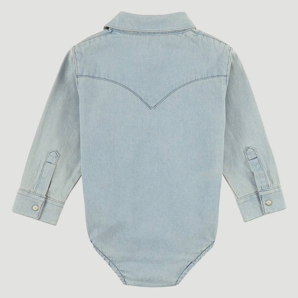 BABY LONG SLEEVE DENIM ONSIE WITH WESTERN SNAP PLACKET