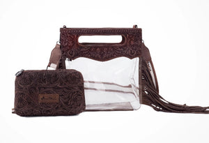 Montana West Top Handle Clear Fringe Crossbody Set