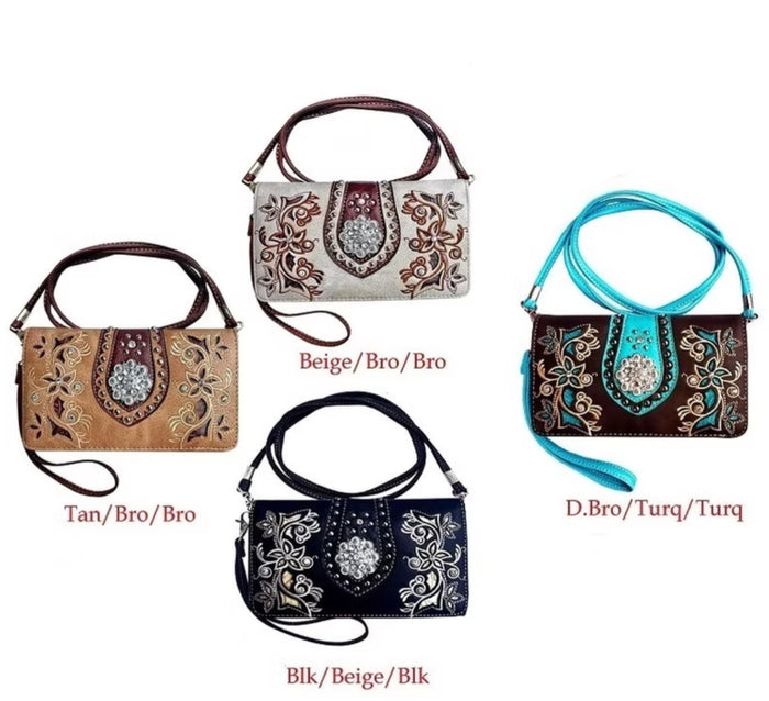 Tri-Fold Sparkle Decal Wallet with Crossbody Strap