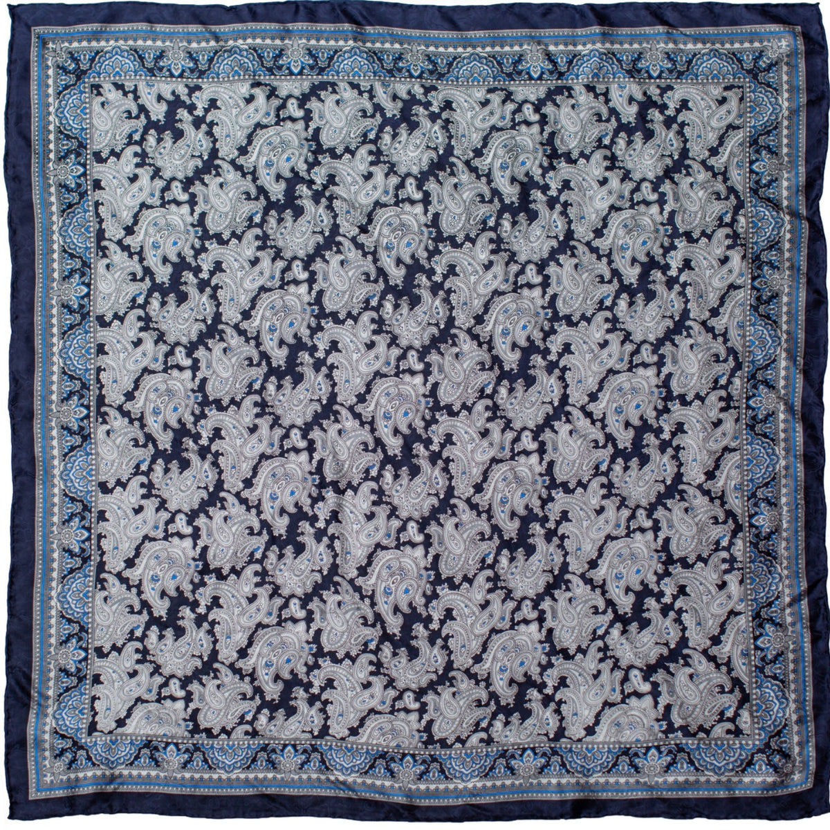 Paisley Silver Colbalt Silk Scarf
