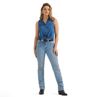 Wrangler Womens Retro Vintage Denim Snap Front Tie Short Sleeve Shirt