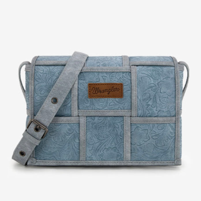 Wrangler Woven Tooled Grid Panel Flap Crossbody Bag
