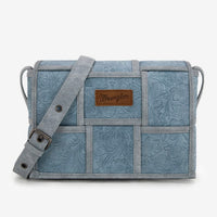 Wrangler Woven Tooled Grid Panel Flap Crossbody Bag