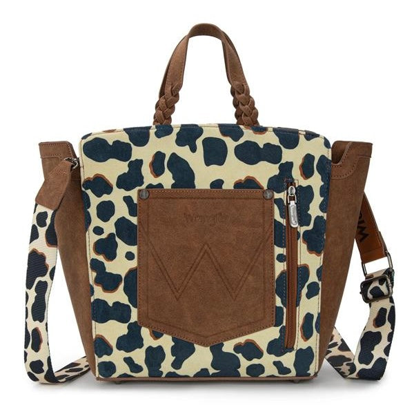 Wrangler Cow Print Concealed Carry Tote/Crossbody - Brown