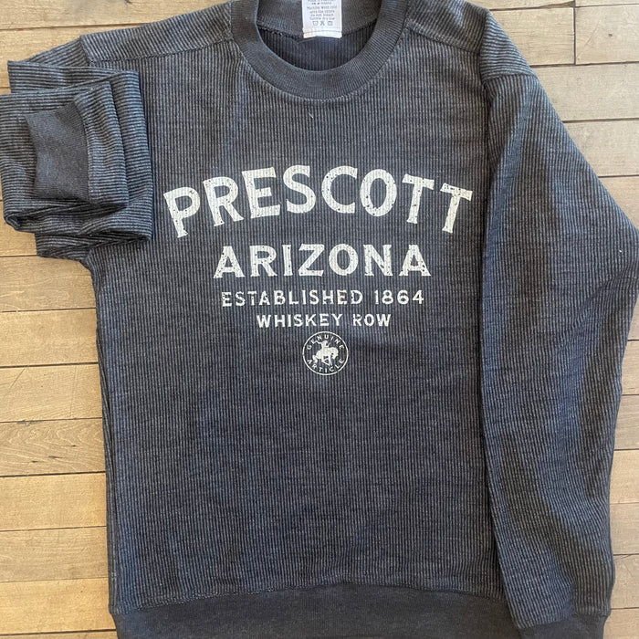Gray Ribbed Prescott Arizona Whiskey Row Crewneck
