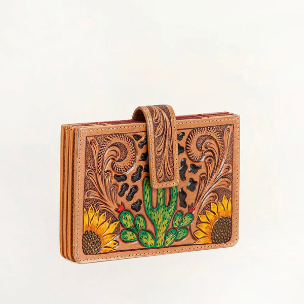 Myra Prickly Pear Cardholder In Handtooled Leather