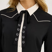 Woman's Contrast Cuff Western Mini Dress