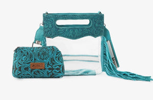 Montana West Top Handle Clear Fringe Crossbody Set